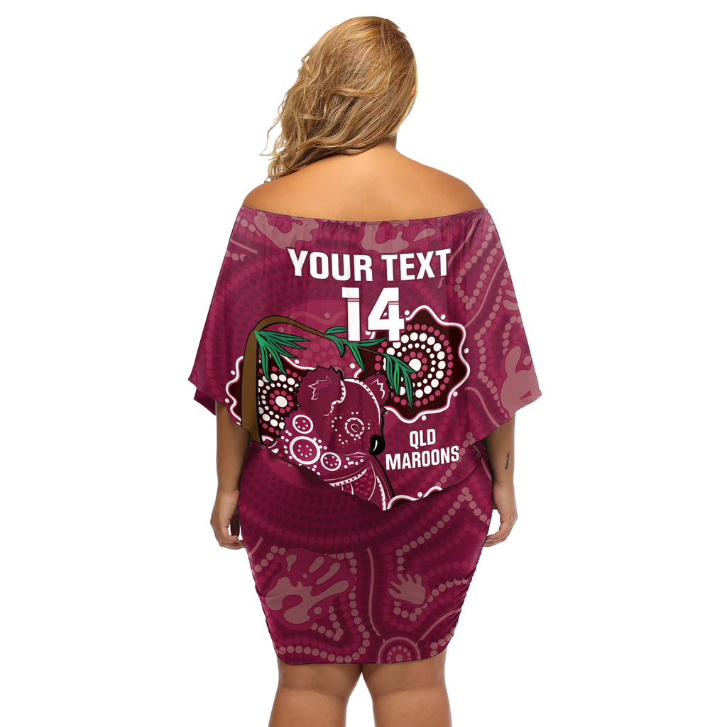 Custom Queensland Maroons Rugby Off Shoulder Short Dress 2024 Koala Mix Aboriginal Art