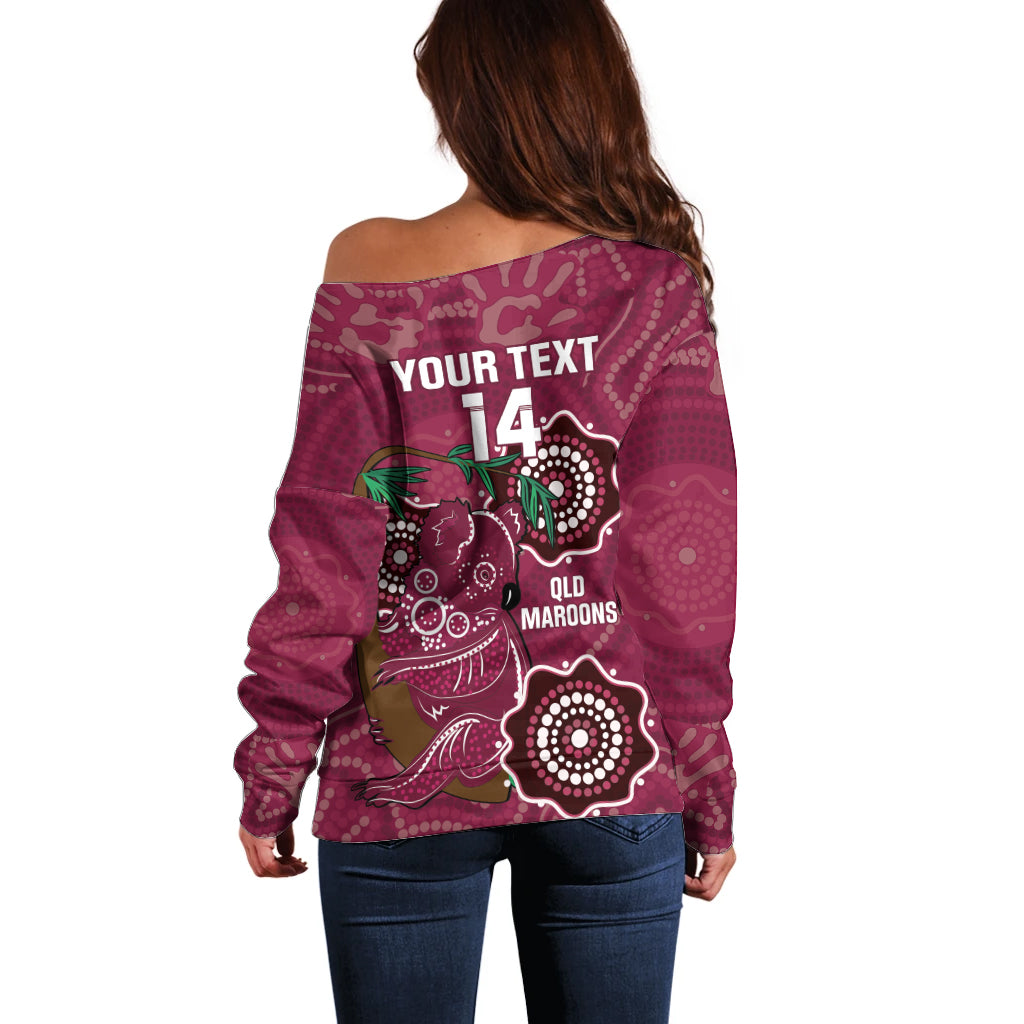 Custom Queensland Maroons Rugby Off Shoulder Sweater 2024 Koala Mix Aboriginal Art