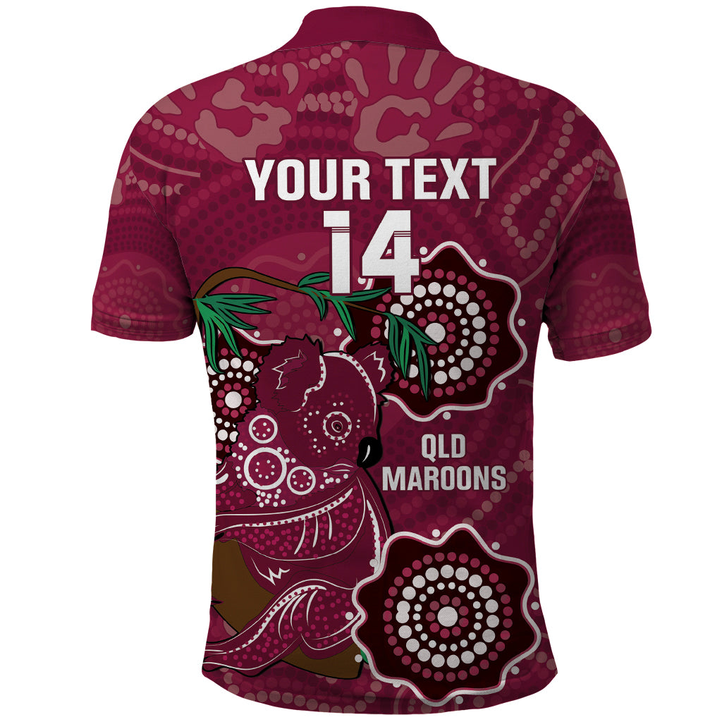 Custom Queensland Maroons Rugby Polo Shirt 2024 Koala Mix Aboriginal Art