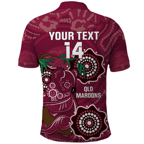 Custom Queensland Maroons Rugby Polo Shirt 2024 Koala Mix Aboriginal Art