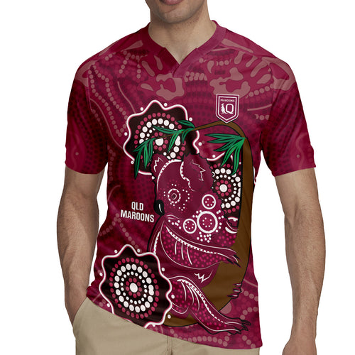 Custom Queensland Maroons Rugby Rugby Jersey 2024 Koala Mix Aboriginal Art