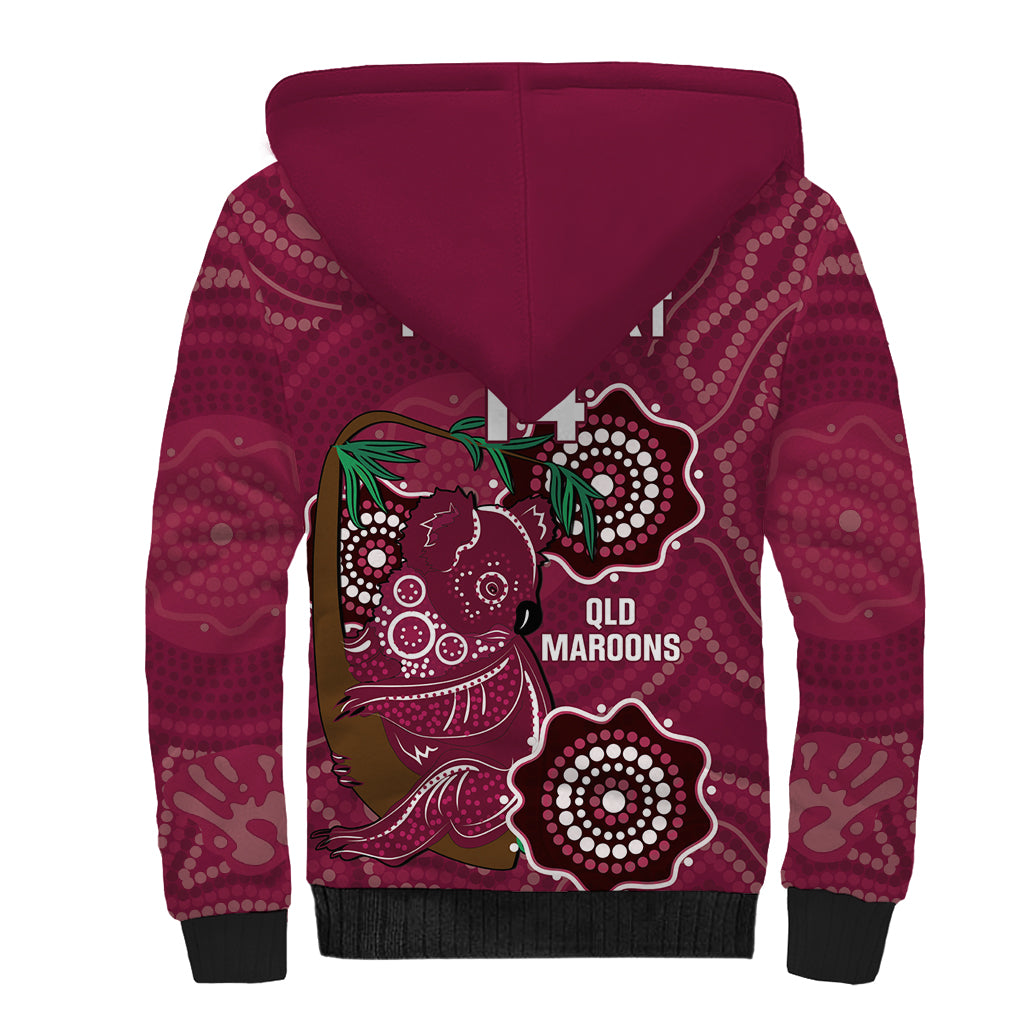 Custom Queensland Maroons Rugby Sherpa Hoodie 2024 Koala Mix Aboriginal Art