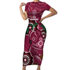 Custom Queensland Maroons Rugby Short Sleeve Bodycon Dress 2024 Koala Mix Aboriginal Art
