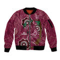 Custom Queensland Maroons Rugby Sleeve Zip Bomber Jacket 2024 Koala Mix Aboriginal Art