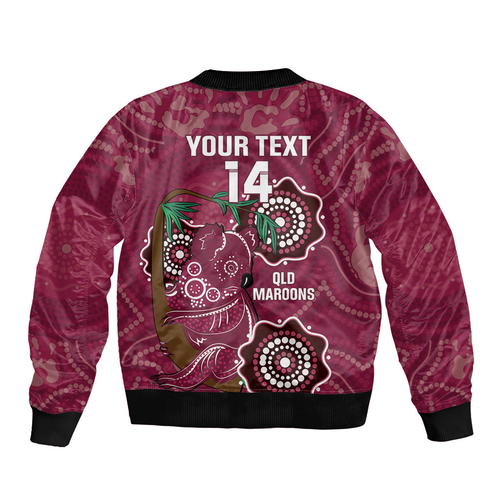 Custom Queensland Maroons Rugby Sleeve Zip Bomber Jacket 2024 Koala Mix Aboriginal Art