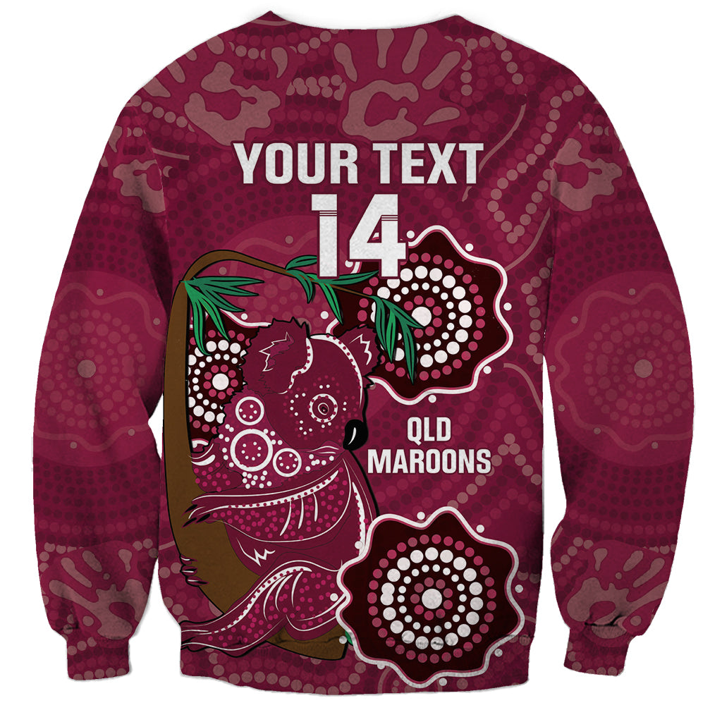 Custom Queensland Maroons Rugby Sweatshirt 2024 Koala Mix Aboriginal Art