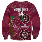 Custom Queensland Maroons Rugby Sweatshirt 2024 Koala Mix Aboriginal Art