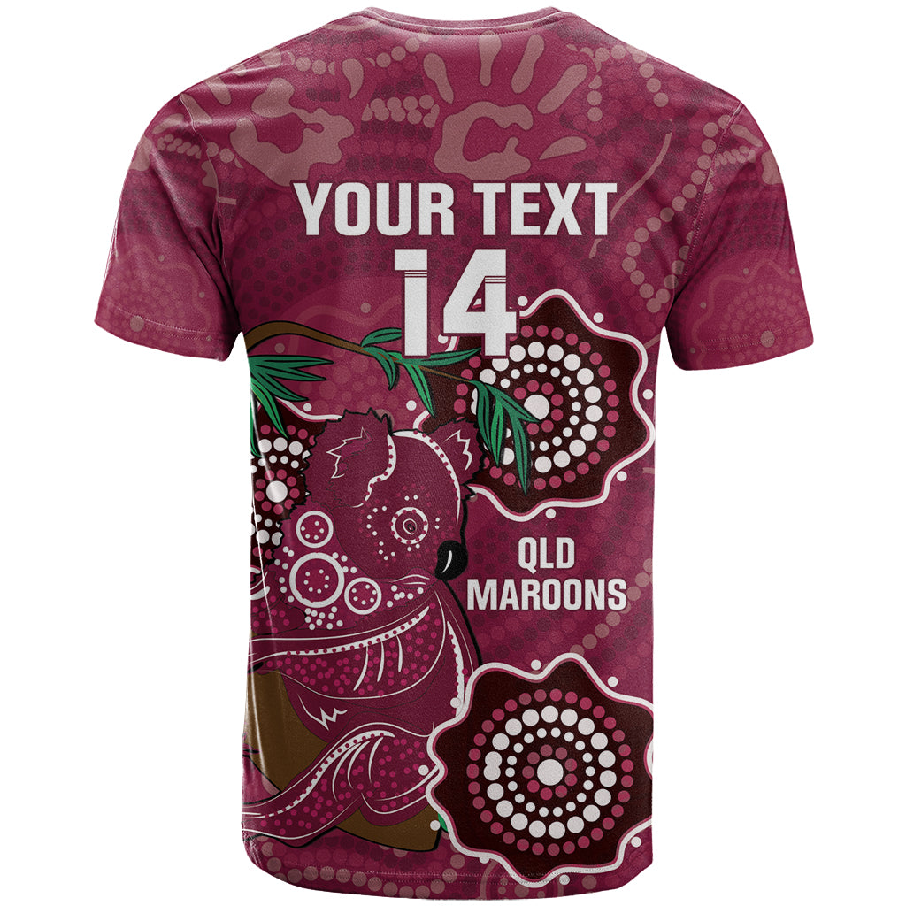 Custom Queensland Maroons Rugby T Shirt 2024 Koala Mix Aboriginal Art