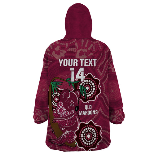Custom Queensland Maroons Rugby Wearable Blanket Hoodie 2024 Koala Mix Aboriginal Art