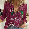 Custom Queensland Maroons Rugby Women Casual Shirt 2024 Koala Mix Aboriginal Art
