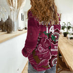 Custom Queensland Maroons Rugby Women Casual Shirt 2024 Koala Mix Aboriginal Art