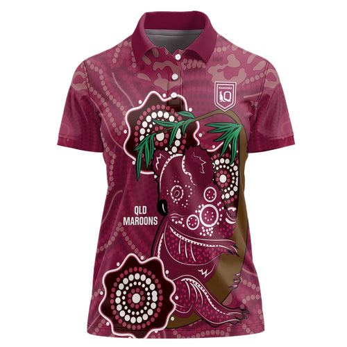 Custom Queensland Maroons Rugby Women Polo Shirt 2024 Koala Mix Aboriginal Art