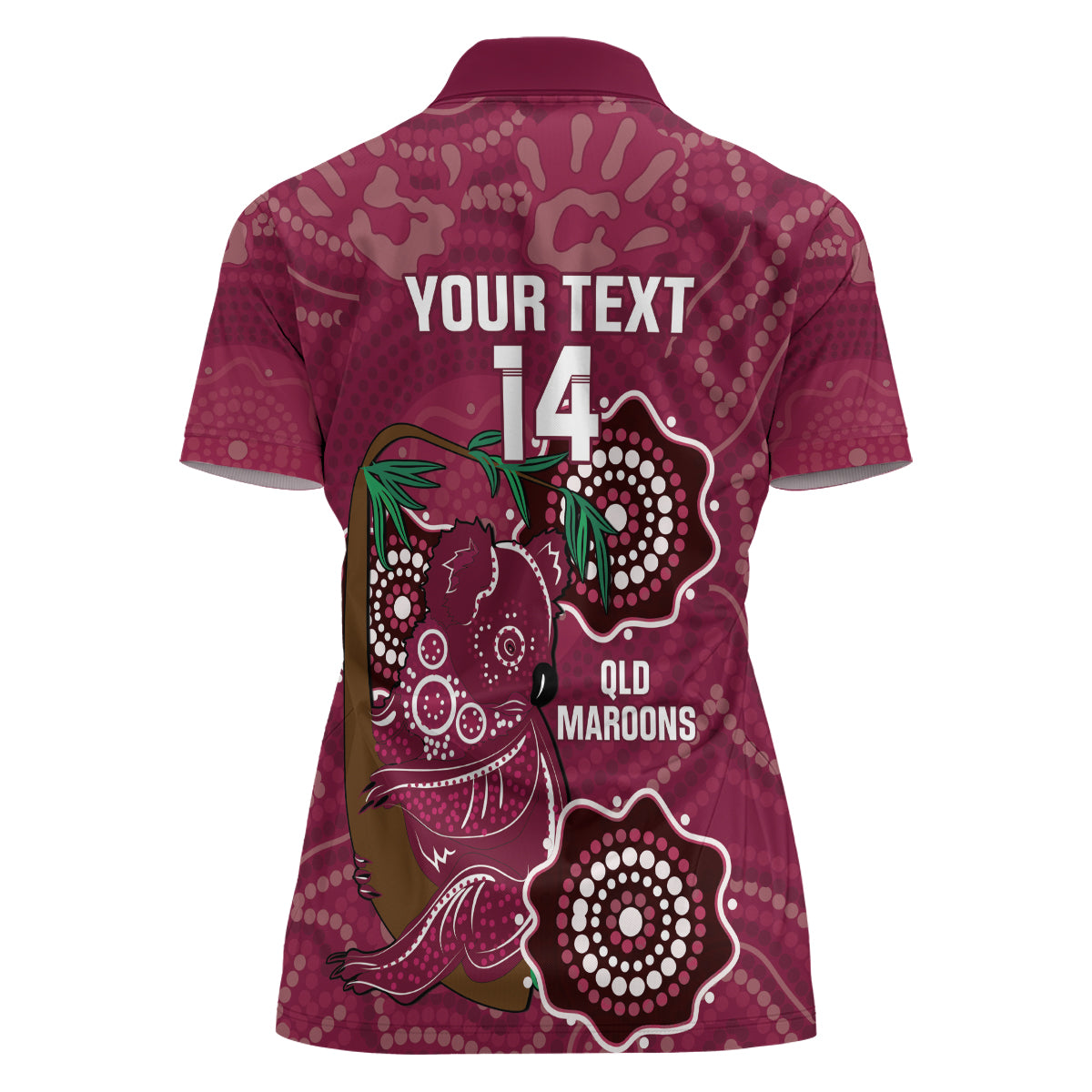 Custom Queensland Maroons Rugby Women Polo Shirt 2024 Koala Mix Aboriginal Art