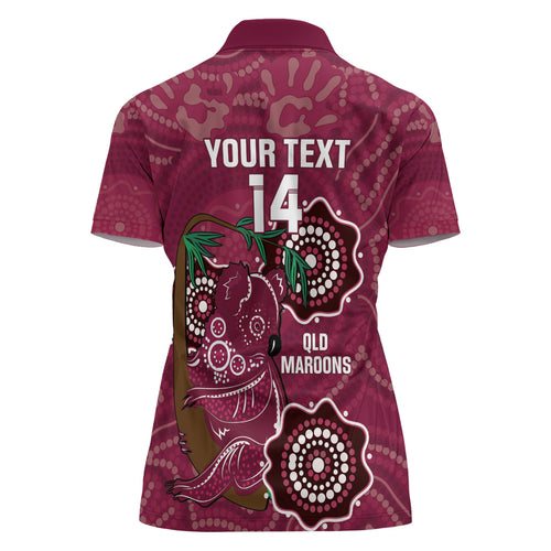 Custom Queensland Maroons Rugby Women Polo Shirt 2024 Koala Mix Aboriginal Art