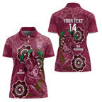 Custom Queensland Maroons Rugby Women Polo Shirt 2024 Koala Mix Aboriginal Art