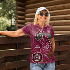 Custom Queensland Maroons Rugby Women Polo Shirt 2024 Koala Mix Aboriginal Art