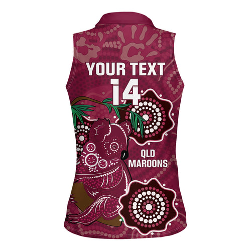 Custom Queensland Maroons Rugby Women Sleeveless Polo Shirt 2024 Koala Mix Aboriginal Art