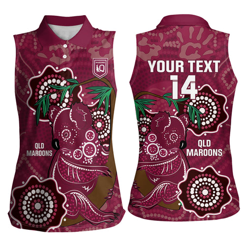 Custom Queensland Maroons Rugby Women Sleeveless Polo Shirt 2024 Koala Mix Aboriginal Art