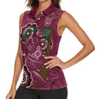 Custom Queensland Maroons Rugby Women Sleeveless Polo Shirt 2024 Koala Mix Aboriginal Art