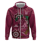 Custom Queensland Maroons Rugby Zip Hoodie 2024 Koala Mix Aboriginal Art