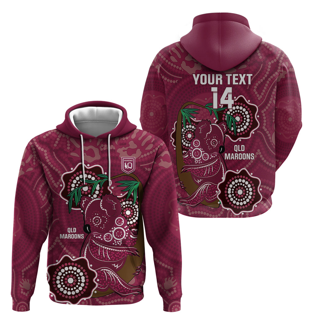 Custom Queensland Maroons Rugby Zip Hoodie 2024 Koala Mix Aboriginal Art