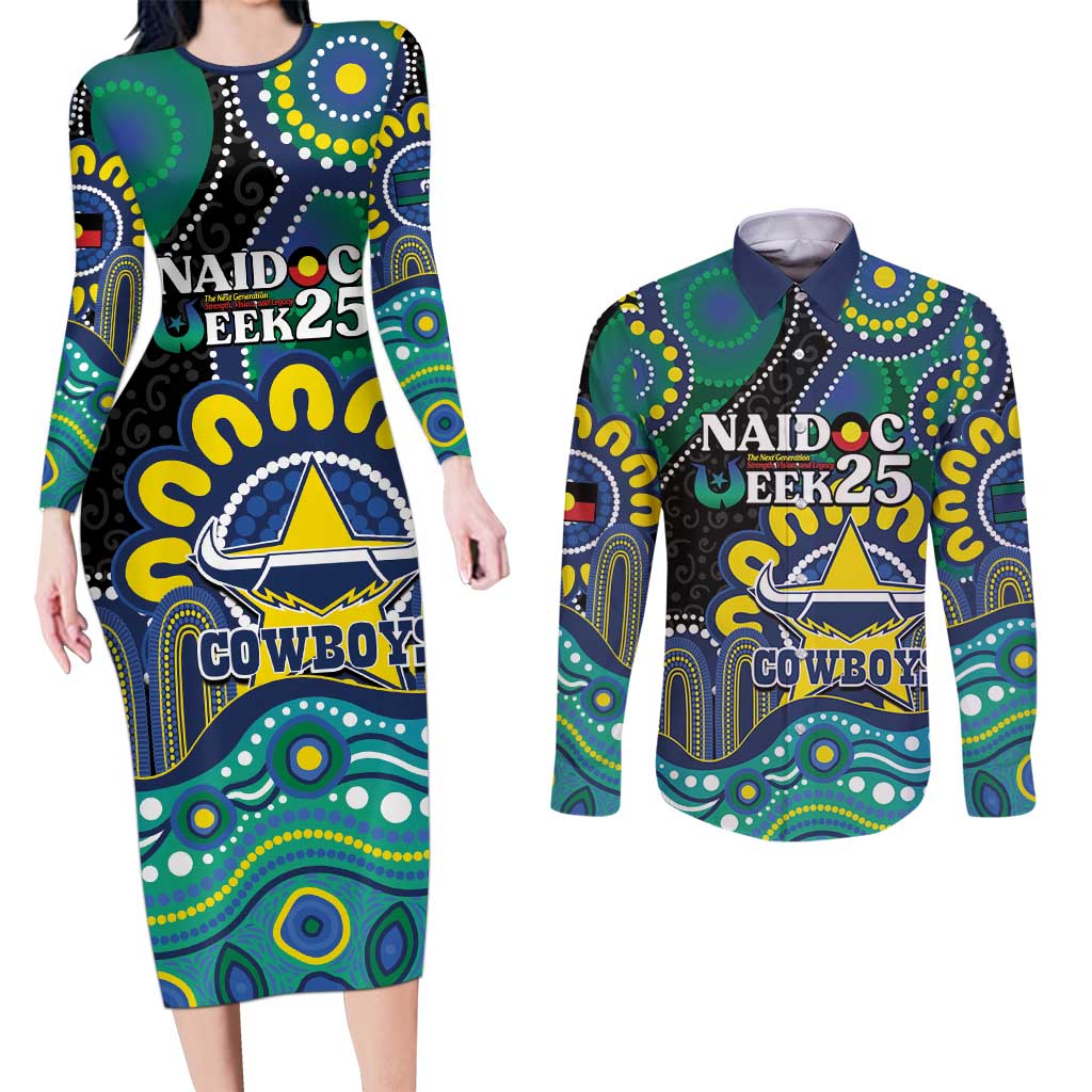 Custom NAIDOC Week 2025 Cowboys Couples Matching Long Sleeve Bodycon Dress and Long Sleeve Button Shirt Indigenous Art