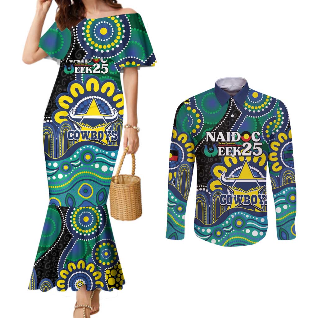 Custom NAIDOC Week 2025 Cowboys Couples Matching Mermaid Dress and Long Sleeve Button Shirt Indigenous Art