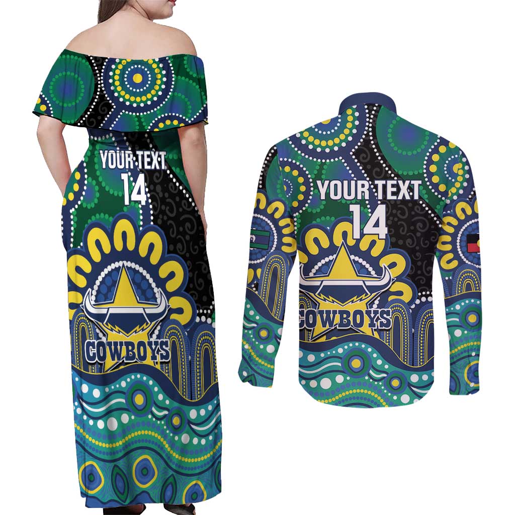 Custom NAIDOC Week 2025 Cowboys Couples Matching Off Shoulder Maxi Dress and Long Sleeve Button Shirt Indigenous Art