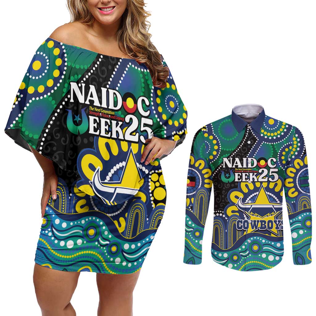Custom NAIDOC Week 2025 Cowboys Couples Matching Off Shoulder Short Dress and Long Sleeve Button Shirt Indigenous Art