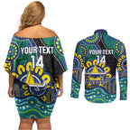 Custom NAIDOC Week 2025 Cowboys Couples Matching Off Shoulder Short Dress and Long Sleeve Button Shirt Indigenous Art