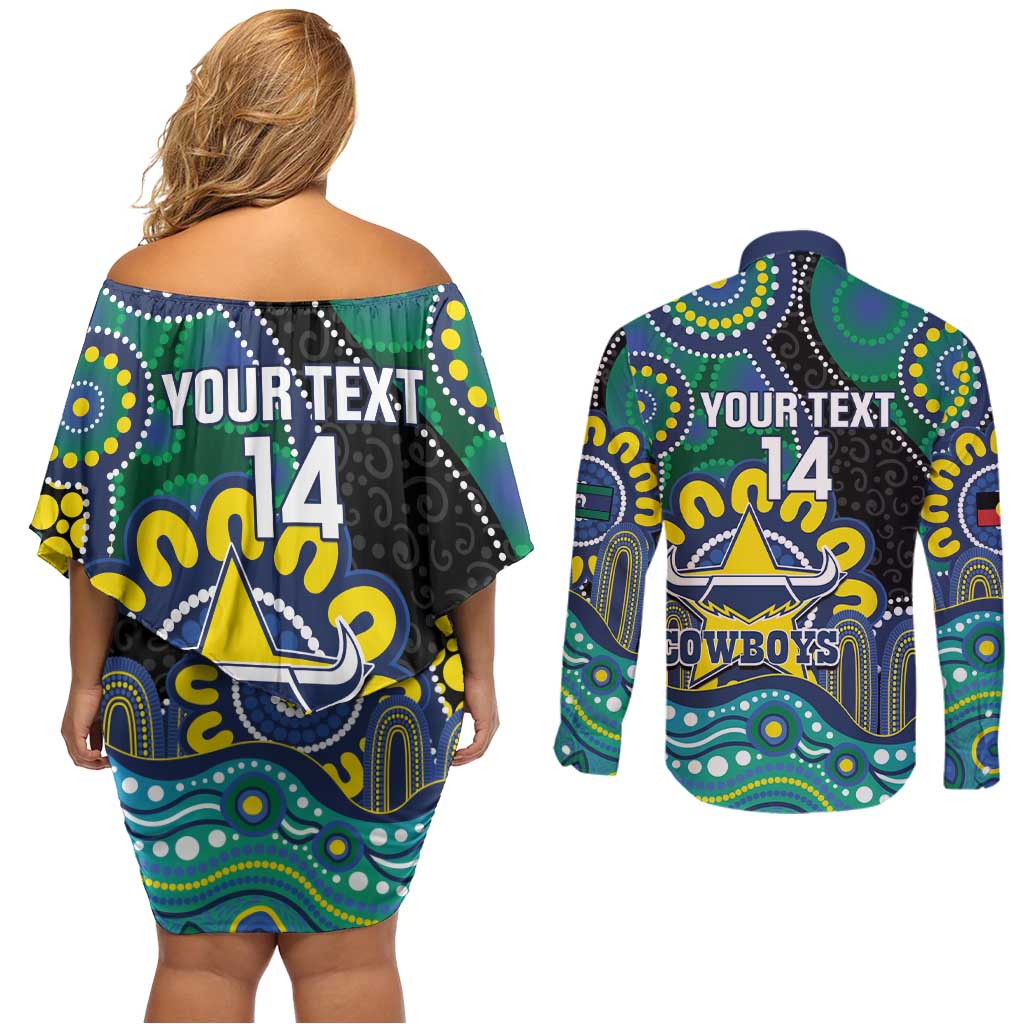 Custom NAIDOC Week 2025 Cowboys Couples Matching Off Shoulder Short Dress and Long Sleeve Button Shirt Indigenous Art