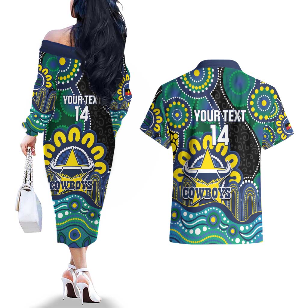 Custom NAIDOC Week 2025 Cowboys Couples Matching Off The Shoulder Long Sleeve Dress and Hawaiian Shirt Indigenous Art