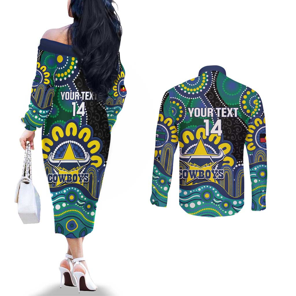 Custom NAIDOC Week 2025 Cowboys Couples Matching Off The Shoulder Long Sleeve Dress and Long Sleeve Button Shirt Indigenous Art