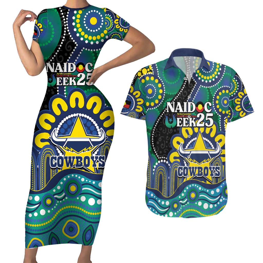 Custom NAIDOC Week 2025 Cowboys Couples Matching Short Sleeve Bodycon Dress and Hawaiian Shirt Indigenous Art