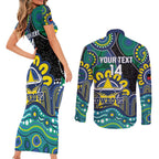 Custom NAIDOC Week 2025 Cowboys Couples Matching Short Sleeve Bodycon Dress and Long Sleeve Button Shirt Indigenous Art