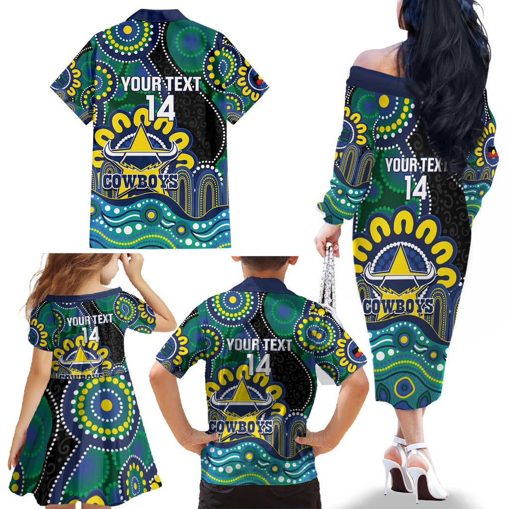 Custom NAIDOC Week 2025 Cowboys Family Matching Off The Shoulder Long Sleeve Dress and Hawaiian Shirt Indigenous Art