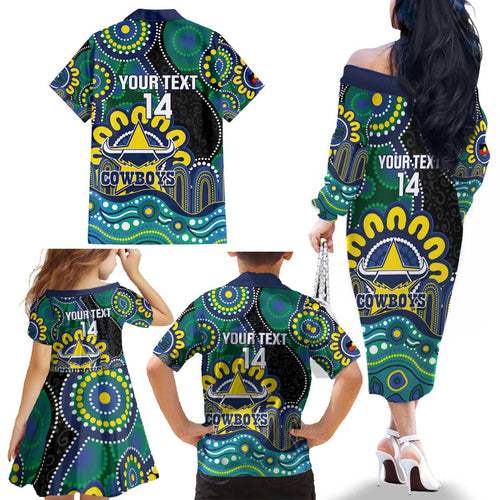 Custom NAIDOC Week 2025 Cowboys Family Matching Off The Shoulder Long Sleeve Dress and Hawaiian Shirt Indigenous Art