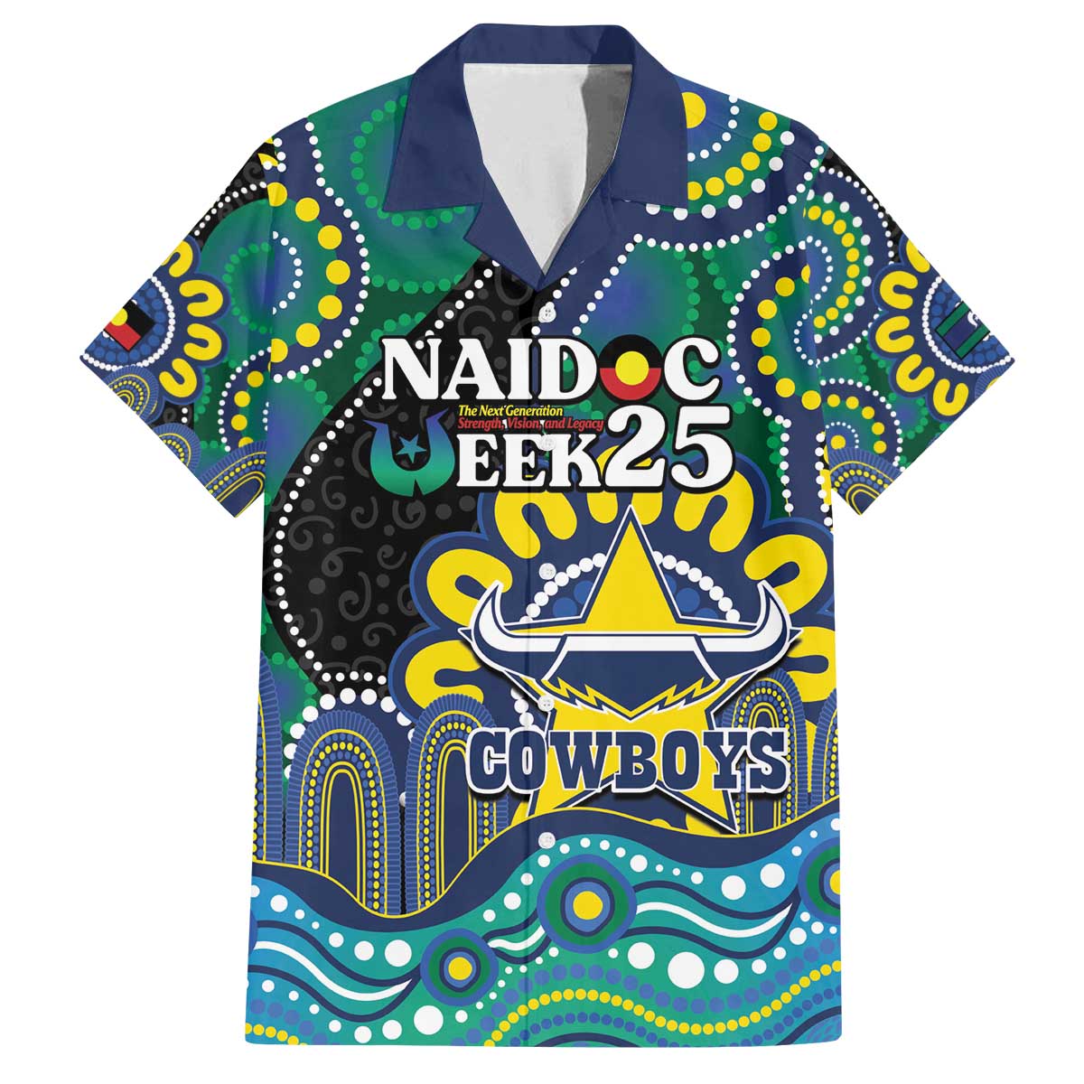 Custom NAIDOC Week 2025 Cowboys Family Matching Off The Shoulder Long Sleeve Dress and Hawaiian Shirt Indigenous Art