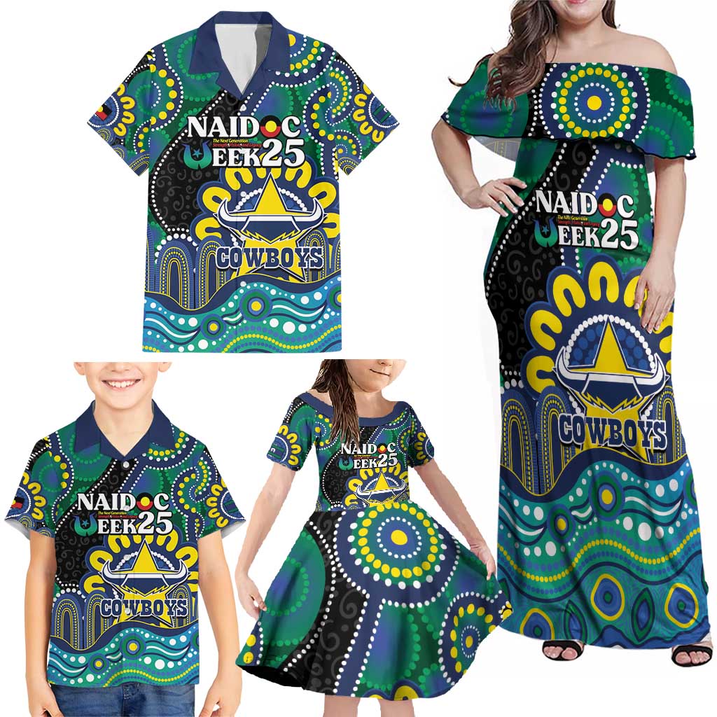 Custom NAIDOC Week 2025 Cowboys Family Matching Off Shoulder Maxi Dress and Hawaiian Shirt Indigenous Art