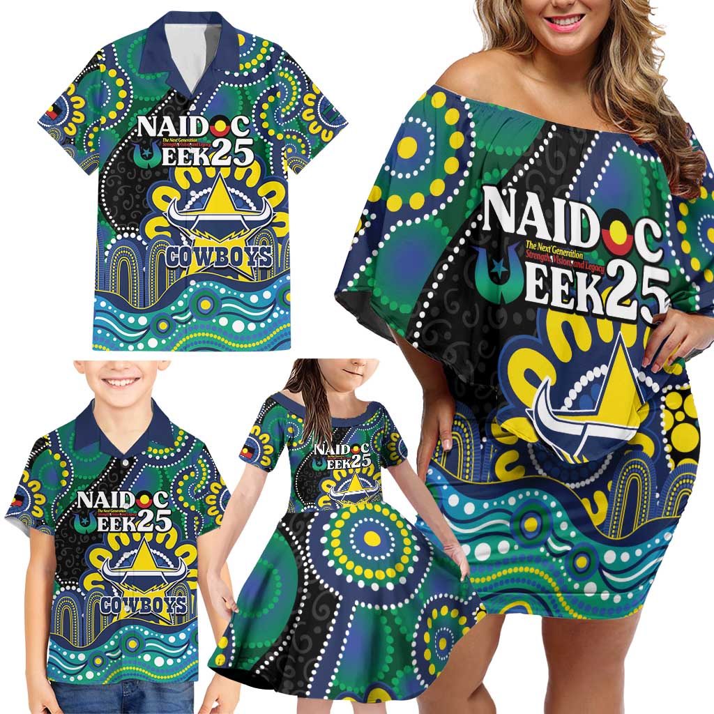 Custom NAIDOC Week 2025 Cowboys Family Matching Off Shoulder Short Dress and Hawaiian Shirt Indigenous Art