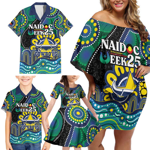 Custom NAIDOC Week 2025 Cowboys Family Matching Off Shoulder Short Dress and Hawaiian Shirt Indigenous Art
