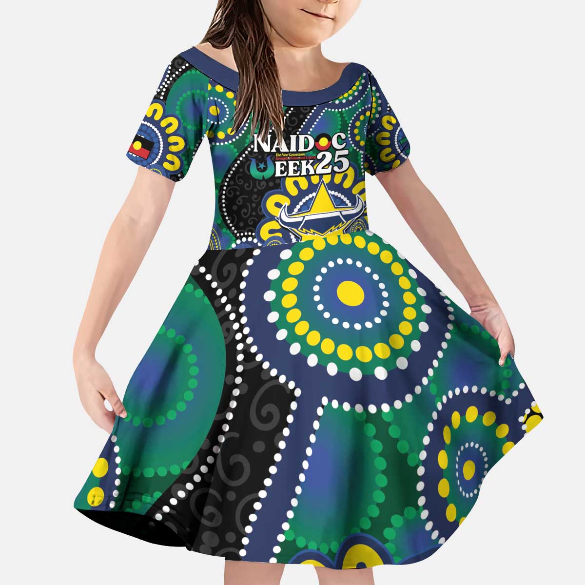 Custom NAIDOC Week 2025 Cowboys Kid Short Sleeve Dress Indigenous Art