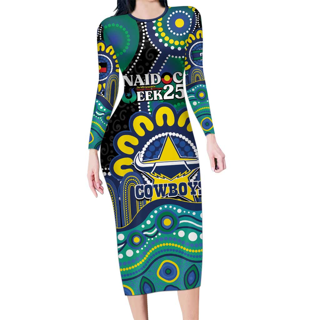 Custom NAIDOC Week 2025 Cowboys Long Sleeve Bodycon Dress Indigenous Art