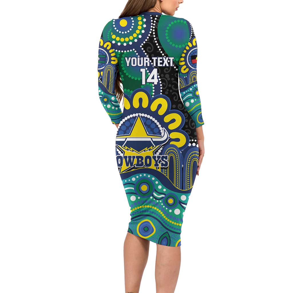 Custom NAIDOC Week 2025 Cowboys Long Sleeve Bodycon Dress Indigenous Art
