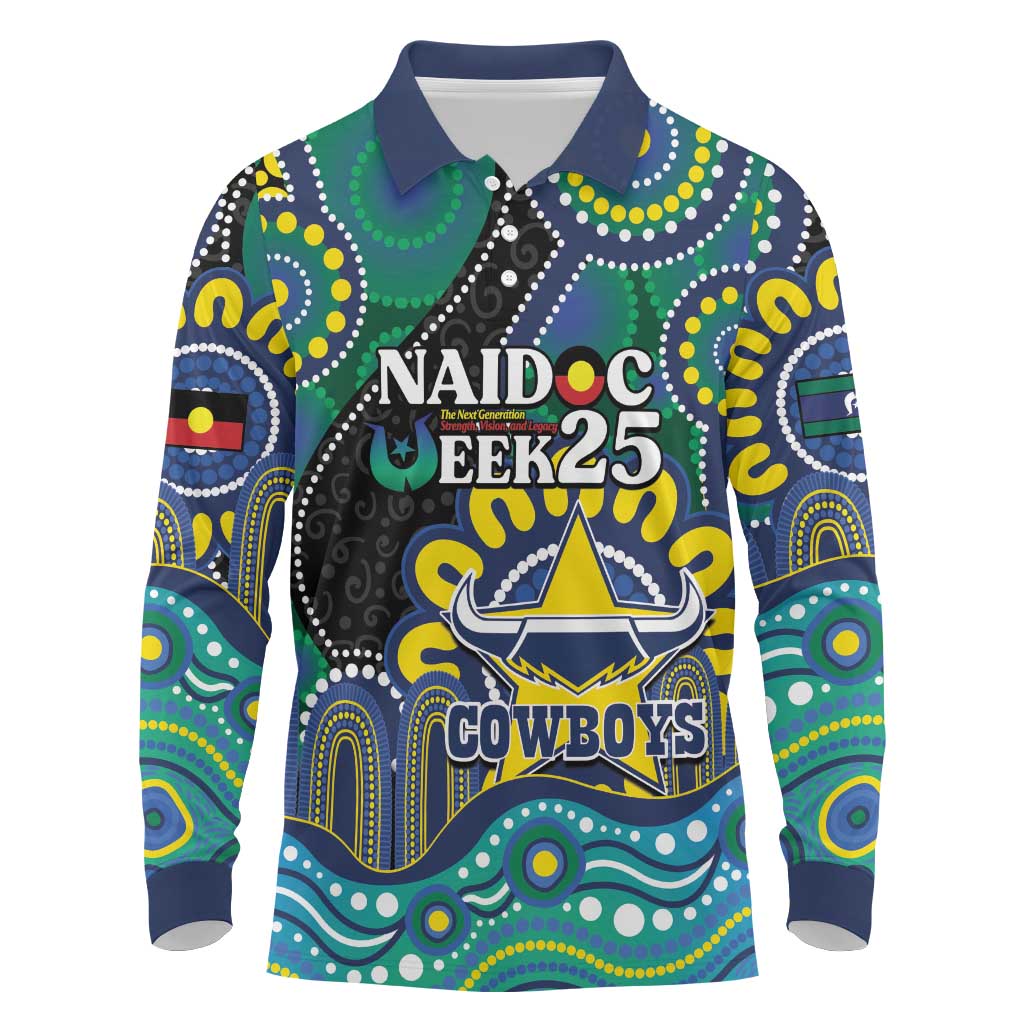Custom NAIDOC Week 2025 Cowboys Long Sleeve Polo Shirt Indigenous Art