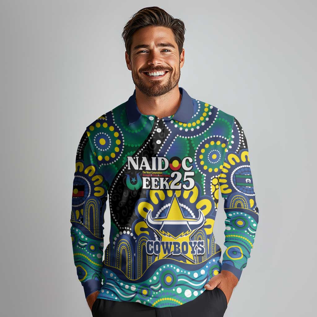 Custom NAIDOC Week 2025 Cowboys Long Sleeve Polo Shirt Indigenous Art