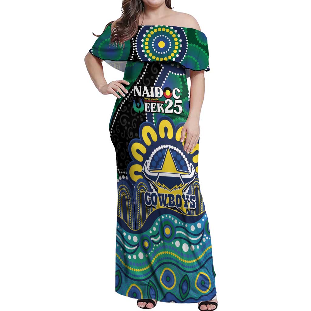 Custom NAIDOC Week 2025 Cowboys Off Shoulder Maxi Dress Indigenous Art