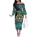 Custom NAIDOC Week 2025 Cowboys Off The Shoulder Long Sleeve Dress Indigenous Art