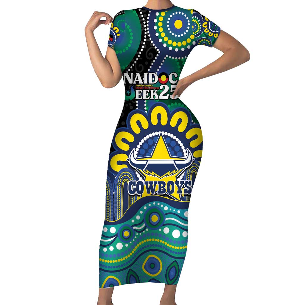 Custom NAIDOC Week 2025 Cowboys Short Sleeve Bodycon Dress Indigenous Art
