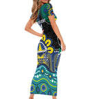 Custom NAIDOC Week 2025 Cowboys Short Sleeve Bodycon Dress Indigenous Art